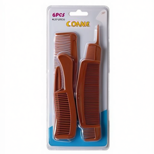 MNJ Juego de 6 peines para el cabello de plástico rojo para peinar y arreglar el cabello Ref 09568 - Product Image 2