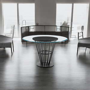 Tavolo da pranzo HMS 48 \ "in vetro chiaro e nero con Base piedistallo in ferro e piano rotondo - Product Image 2