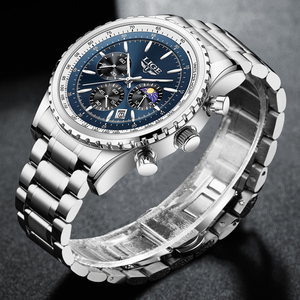 Montre pour homme LG8989 bleue 46 mm en acier inoxydable, <span class=keywords><strong>3</strong></span> sous-cadrans, luxe, sport, simple, date, chronographe, aiguille, quartz + boîte cadeau - Product Image 5