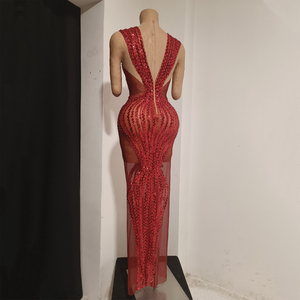 ชุดราตรีโนแวนซ์ Y5548 ประดับคริสตัลสีแดง ดีไซน์หรูหรา แต่งเลื่อมวิบวับ โปร่งใส เซ็กซี่ สำหรับผู้หญิง ใส่ไปงานปาร์ตี้ คลับ หรือกลางคืน - Product Image 3