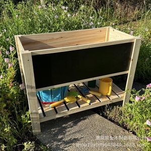 Children Wooden Garden Bed With Chalkboard Storage <b>Shelf</b> <b>Pine</b> Planting Box For Kids Outdoor Gardening Set - Product Image 4