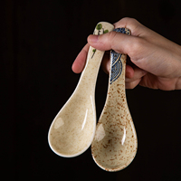 Vaisselle en céramique japonaise peinte à la main, cuillères à riz, cuillères à soupe, cuillères à dessert, cuillères longues en céramique, cuillères à ramen