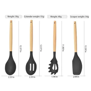 Custom 12 Pcs Set Silicone Kitchenware Accessories Cooking Tools Set Spatula Stirring Kitchen Utensils Wooden Handle