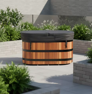 Bañera de inmersión fría portátil en forma de U de cedro rojo de alta calidad para exteriores, marca HELIUS, con enfriador y filtro de ozono. - Product Image 1