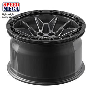 Jantes en alliage léger Speed Mega Matte Black Mesh avec anneau Beadlock argenté poli, 6 trous, pour camion tout-terrain, SUV, 4x4 - Product Image 3