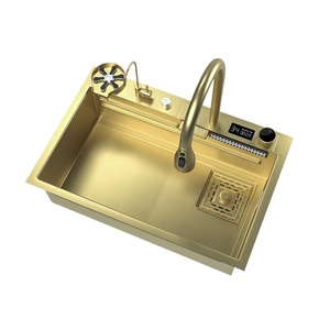 Évier de cuisine en acier inoxydable multifonctionnel à affichage numérique intelligent en or avec cascade <span class=keywords><strong>double</strong></span> <span class=keywords><strong>robinet</strong></span> pour cuisine d'hôtel - Product Image 1