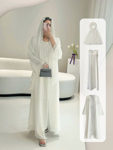 Abaya Abierta para Mujeres Musulmanas, Ropa Islámica de Poliéster, Larga hasta el Suelo, Manga Larga, Jalabiya de Ramadán con Encaje - Product Image 2