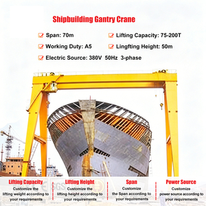Grue portique à double poutre robuste de 50, 75, 125, 200 tonnes pour la construction navale avec crochet pour chantier naval - Prix compétitif - Product Image 2