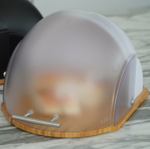 Plastic White helmet shape bread bin with bamboo cutting board