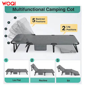Lit de camping pliable Woqi, réglable, portable, inclinable, bleu marine, structure en acier, 193x42cm, pour les sorties en famille - Product Image 3