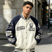 Blouson de baseball universitaire surdimensionné pour homme, en chenille épaisse 320 GSM, brodé, style streetwear, color blocking personnalisé OEM