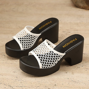 Ingrosso nuovo stile alla moda Open Toe Outdoor in Mesh superiore da donna <span class=keywords><strong>con</strong></span> tacchi a blocchi di Design <span class=keywords><strong>tacco</strong></span> <span class=keywords><strong>alto</strong></span> pantofole di grandi dimensioni per le signore - Product Image 4