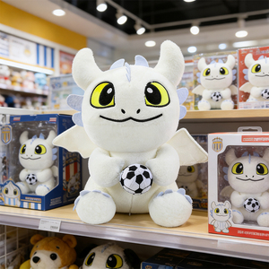 Peluche <span class=keywords><strong>Dragon</strong></span> Sans Dents <span class=keywords><strong>Noir</strong></span> <span class=keywords><strong>et</strong></span> <span class=keywords><strong>Blanc</strong></span>, Design Vivant, Tenant un Ballon de Football, Jouet en Peluche Mignon, Vente Chaude - Product Image 4