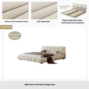 Juego de Cama Puff Popular al por Mayor, Muebles de Dormitorio de Diseño, Cama de Tela Crema Blanca, Venta Caliente, Estructura de Cama King Moderna para Hotel y Hogar - Product Image 6