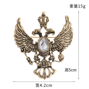 Broche créative à double tête d'aigle, vente chaude transfrontalière, alliage rétro, animal, vente en gros, accessoires de mode, broches - Product Image 2