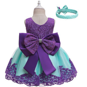 Robes de princesse sans manches en gros avec nœud et dentelle, tenues de princesse pour enfants, robes de demoiselle d'honneur avec grande ceinture - Product Image 3