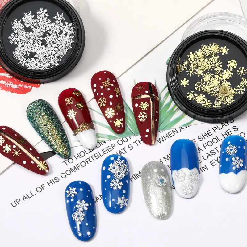 Nieuwe Shiny Kerst Nail Art Sneeuwvlok Pailletten Winter Nail Art Sieraden Goud Zilver Metal Nail Art Patch