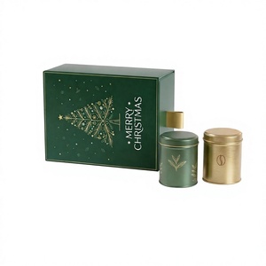 Caja de Regalo Rígida Verde con Dos Recipientes para Té, Diseño con Estampado en Caliente, Forro de Satén y Asa para Empaque Premium - Product Image 2