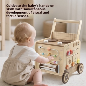 Marche-bébé en bois avec perles et blocs de construction - Marche-bébé Montessori écologique pour les tout-petits de 2 à 5 ans, certifié CE - Product Image 3