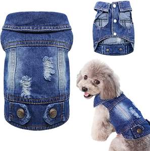 Pakaian Hewan Peliharaan Jaket Jeans Anjing Warna Biru Denim Keren Mantel Ukuran Kecil Sedang Anjing Rompi Berkerah Hoodie Klasik Anak Anjing Pakaian Vintage Dicuci - Product Image 1