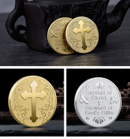 Vente en gros de pièces de collection bibliques commémoratives Croix de Jésus en métal plaqué or et argent