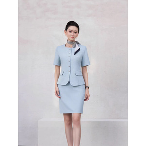 Airline Uniform Women Short Sleeve Jacket Skirt Set <b>Professional</b> Summer Workwear For Flight Attendant Commute - Product Image 2