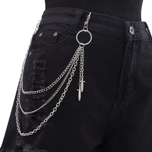Cadena de pantalón metálica de varias capas con colgante de espada, cadena de cintura de aleación de zinc para hombre, estilo casual hip hop - Product Image 5
