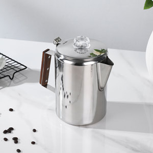 เครื่องชงกาแฟเอสเพรสโซแบบพกพา 9 ถ้วย ทำจากสแตนเลส 18/10 พร้อมด้ามจับไม้ รุ่น C0083 โครงสร้างสแตนเลส - Product Image 1