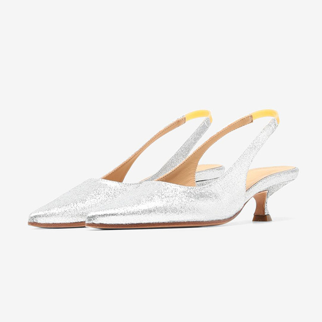 Sliver Comfortable Kitten Heels Adjustable Elastic Band Dress Slingback Women Pumps Shoes