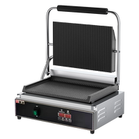 Grill électrique professionnel double face pour panini, machine à sandwich en acier inoxydable avec plaques côtelées pour restauration rapide