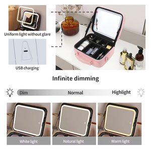 Estuche de Maquillaje Apilable de Cuero PU de Gran Capacidad, Estilo Europeo de Alta Gama, Transpirable, con Espejo - Product Image 4