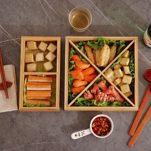 Vaisselle créative en bambou et bois à neuf compartiments, assiettes, plats de service pour restaurant de fondue, assiettes divisées, plateaux, barbecue - Product Image 3