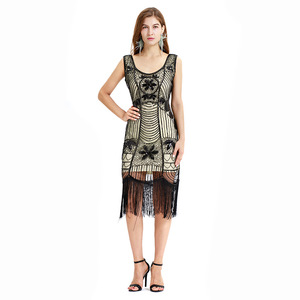 Robe vintage à franges perlées, col rond, sans manches, robe de soirée, style Gatsby des années 1920 - Product Image 1
