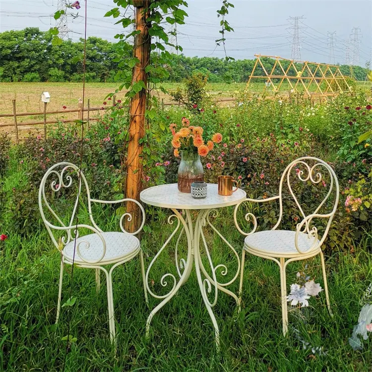 Sedia da tavolo da giardino per la casa all'ingrosso di Design classico sedia da giardino in metallo in ghisa sedia e tavolo da caffè da bistrot in metallo da cortile