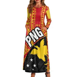 2025 nouvelle papouasie nouvelle guinée imprimer robe femmes été à manches longues poche polynésien <span class=keywords><strong>Totem</strong></span> imprimer genou longueur jupe vêtements - Product Image 2