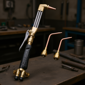 Kit de chalumeau oxyacétylène avec tuyau de 177 pouces, tête coudée, outil de soudage et de découpe au gaz, allumage manuel, plaqué cuivre - Product Image 2