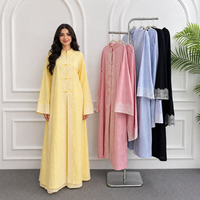 Loriya 2026 Gaun Abaya Wanita Berbahan Katun dengan Renda, Set Celana Muslim Dubai, Kancing Kodok, Bordir, Jubah untuk Lebaran, Ramadhan, dan Pesta