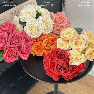 ดอกกุหลาบประดิษฐ์ ดอกไม้ผ้าไหม ขอบอบสีเหมือนจริง ของตกแต่งงานแต่งงาน อุปกรณ์ประกอบฉากบ้าน สีส้ม ชมพู ขาว ม่วง แชมเปญ - Product Image 2