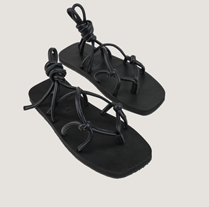 Cross-Strap Flat Sandals Open Toe Solid Color PU Upper TPR Outsole Anti-<b>Slip</b> Casual Summer Style Matte Black <b>Slip</b>-On - Product Image 1