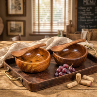 Ensemble de saladiers classiques en bois d'acacia personnalisés avec cuillères assorties – Bols et ustensiles de service alimentaire écologiques et durables – Vente en gros OEM
