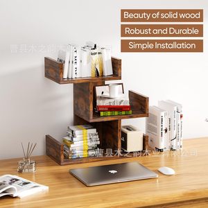 Wooden Multi Tiered <b>Desktop</b> Bookshelf 3 Layers Storage Rack Office Organizer Home Desk Display <b>Shelf</b> - Product Image 4