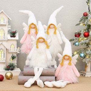 Poupée ange en tissu de Noël avec ailes rétractables rose et blanc, figurine décorative pour salon - Product Image 1