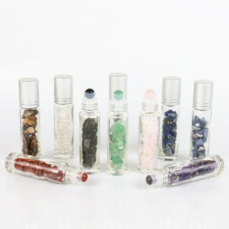 10ml jade roll on glass bottle gemstone essential oil roller glass bottle with silver cap