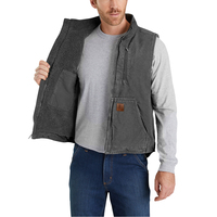 Gilet de travail pour homme en coton 100% doublé sherpa, effet toile vintage délavée, sans manches, polaire, pour la chasse et le travail tactique, hiver