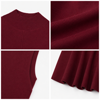 Robe longue maxi en maille bordeaux personnalisée pour femme, col montant, sans manches, coupe trapèze