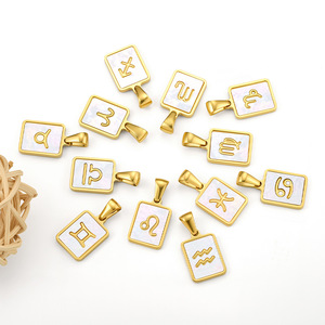 Collana con Ciondolo Unisex Trendy in Acciaio Inossidabile Placcato Oro 18K con 12 <span class=keywords><strong>Segni</strong></span> <span class=keywords><strong>Zodiacali</strong></span> e Charm Quadrato a Conchiglia - Vendita all'Ingrosso - Product Image 4