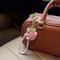 Bling Strass Banaan Sleutelhanger met Diamanten Polsbandje Kristal Fruit Sleutelring Mode Dames Autosleutelhouder Handtas Charme Cadeau