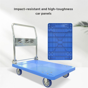 Chariot à achats muet à quatre roues en plastique Chariot à plate-forme de manutention de remorque d'entrepôt portable avec conception pliable - Product Image 3