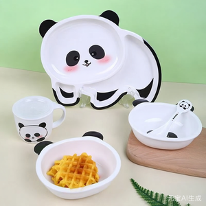 Vaisselle en mélamine pour enfants à motifs de dessins animés (Panda, Chat) pour l'international, comprenant bol à riz, assiette et tasse à eau pour bébé, style INS pour la maison, vente en gros - Product Image 2