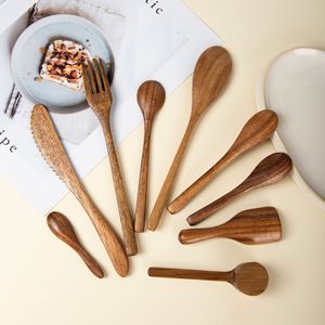 <span class=keywords><strong>ว</strong></span>ัสดุที่เป็นมิตรกับสิ่งแวดล้อม ไม้กระถินเทศ เกรดสำหรับอาหาร ช้อนและส้อมสำหรับเด็ก ชุดอาหาร ดีไซน์เรโทรหรูหราเบาๆ - Product Image 3